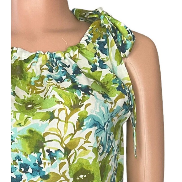 Ann Taylor Loft Shirt Womens XS Green Floral Elastic Scoop Neck Tie Sleeveless - Picture 4 of 9